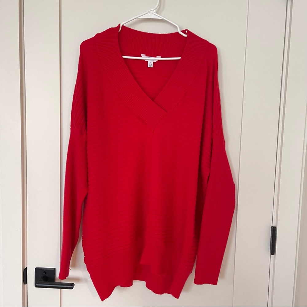 Time and Tru Red V-Neck Sweater XL | Soft Knit | New Without Tags
